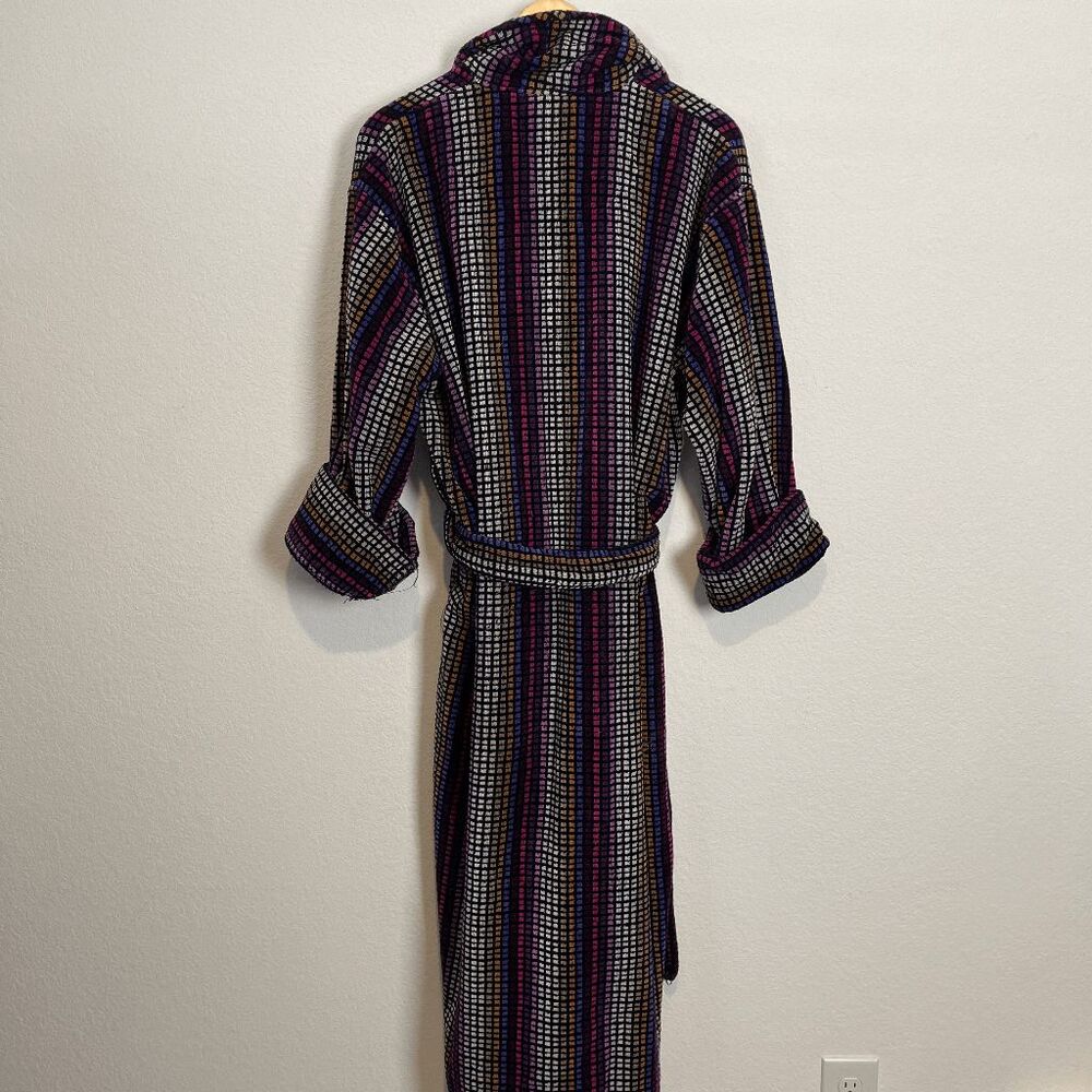 Bown of London Rainbow Checkered Disco Multicolor Mozart Velvet Bath Robe Men's - Picture 6 of 8